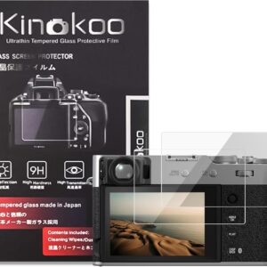 Kinokoo Film de protection d'écran Fuji X100VI - Film en verre trempé de dureté 0,25 mm 9H pour appareil photo Fujifilm X100V/Fuji X100 VI Crystal Clear - Sans bulles/anti-rayures/anti-traces de doigts (paquet de 2)