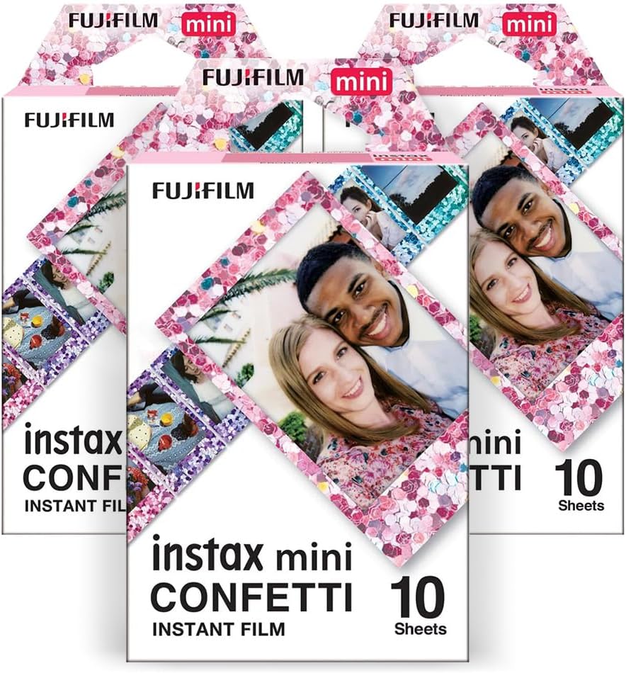 Fujifilm Instax Confetti Mini Film (10 expositions, lot de 3) Photos instantanées aux couleurs vives, compatible avec les appareils photo Fujifilm Instax Mini, captivez des souvenirs avec de superbes motifs de confettis (3 pièces)