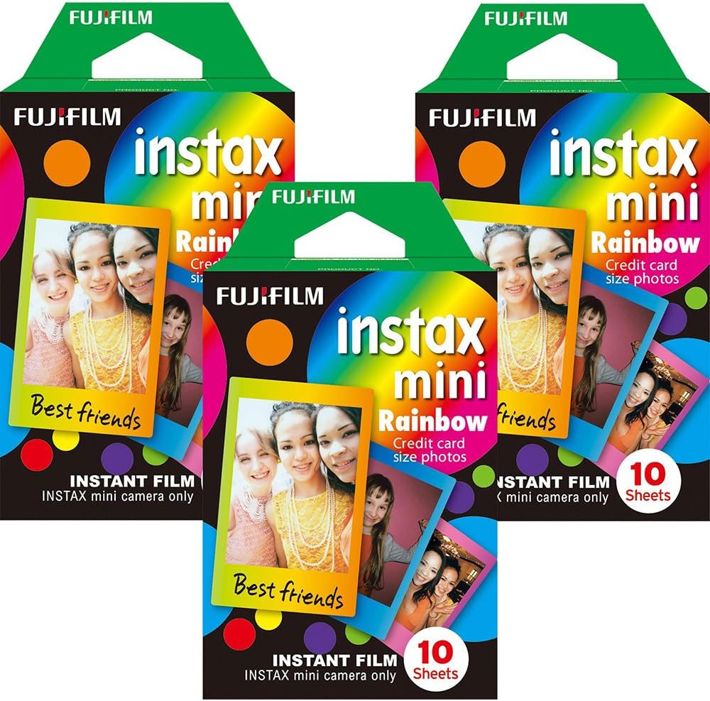 Fujifilm Instax Mini Film multicolore instantané, 10 feuilles, (ensemble économique de 3 et 5 paquets)... (Arc-en-ciel)