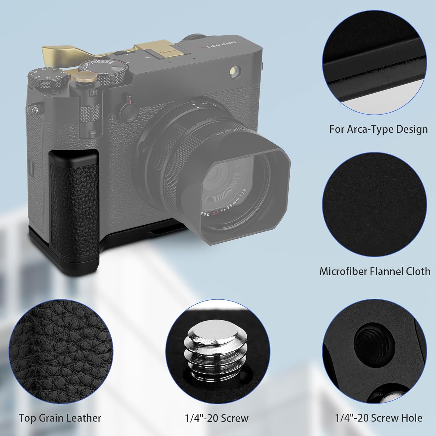 Poignée Haoge pour corps d'appareil photo Fujifilm GFX100RF support de poignée en forme de L HG-GFXRF-B noir avec plaque standard Arca-Swiss – Image 7
