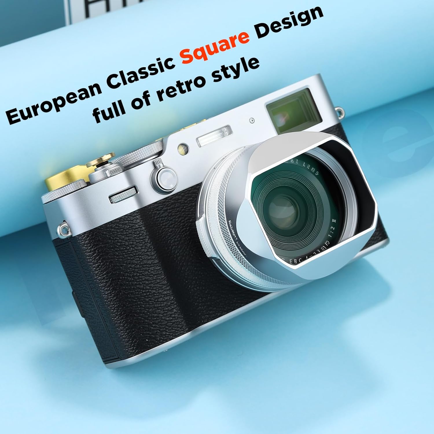 Haoge Pare-soleil carré en métal pour Fuji X100VI Fujifilm FinePix X100V X100F X100 X100S X100T X70 Accessoires d'appareil photo Argent avec capuchon et kit de bague d'adaptation 49 mm – Image 3