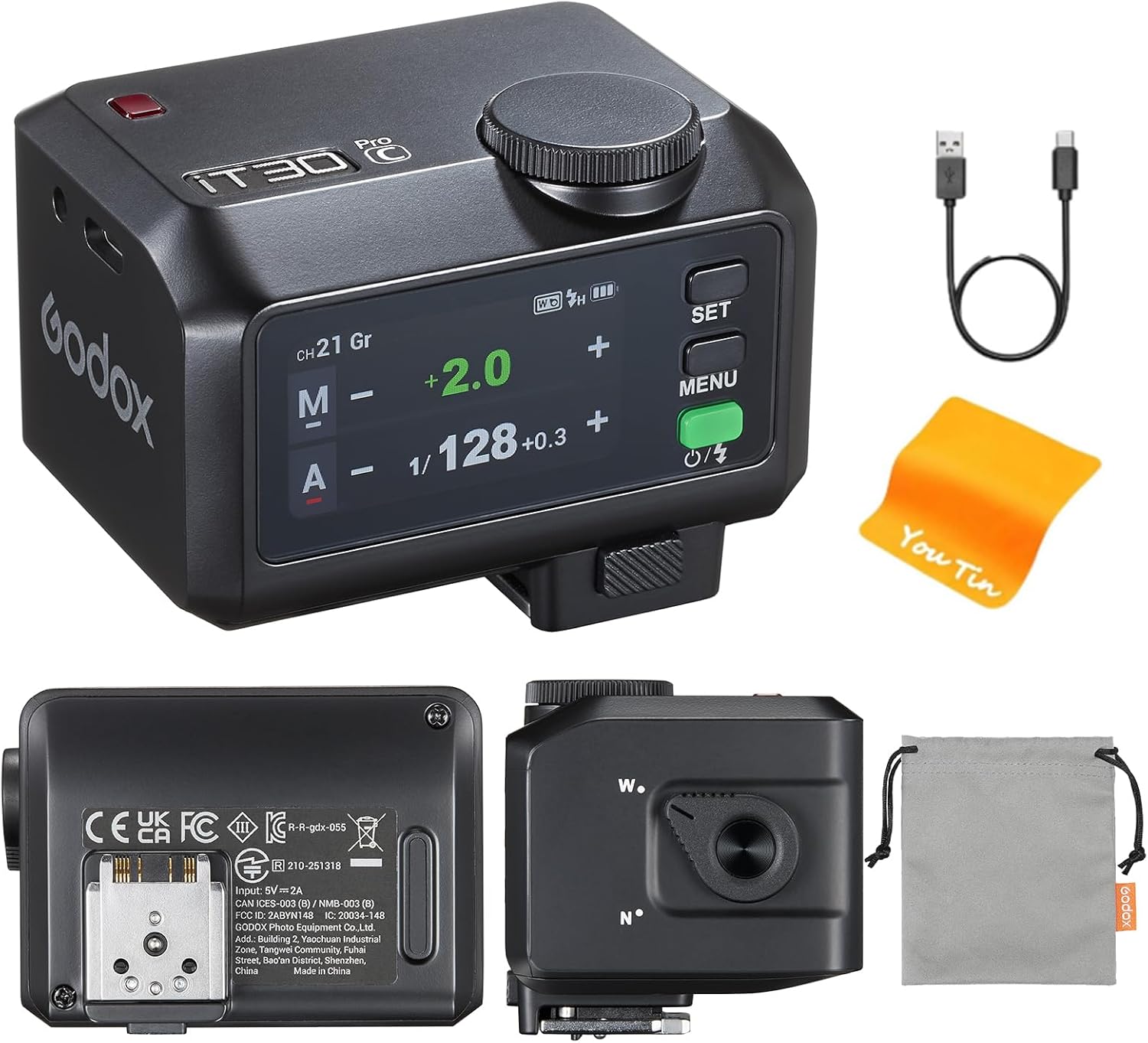 GODOX IT30 Pro C TTL Mini flash pour appareil photo avec déclencheur et récepteur 2,4 G intégrés 2,4 G compatible avec les appareils photo Canon, GN15 ISO100, 1/8000s HSS, batterie 7,4 V/900 mAh, temps de recyclage 1,5 s 560 flashs (noir)