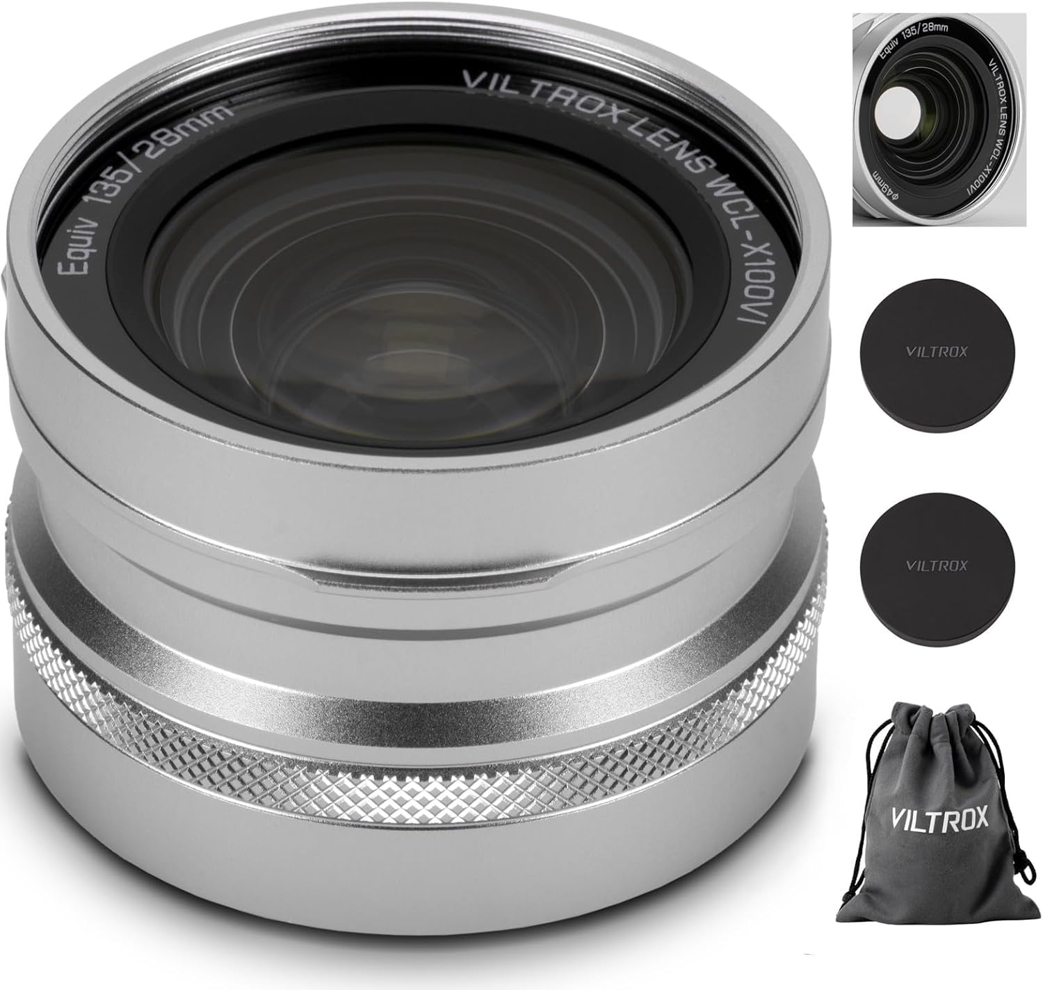 VILTROX WCL-X100VI Objectif de conversion large pour appareil photo Fujifilm série X100, objectif de reconnaissance automatique grand angle 0,8X pour appareils photo Fuji Fujifilm X100VI, X100V, X100F, X100S, X100 - Argent