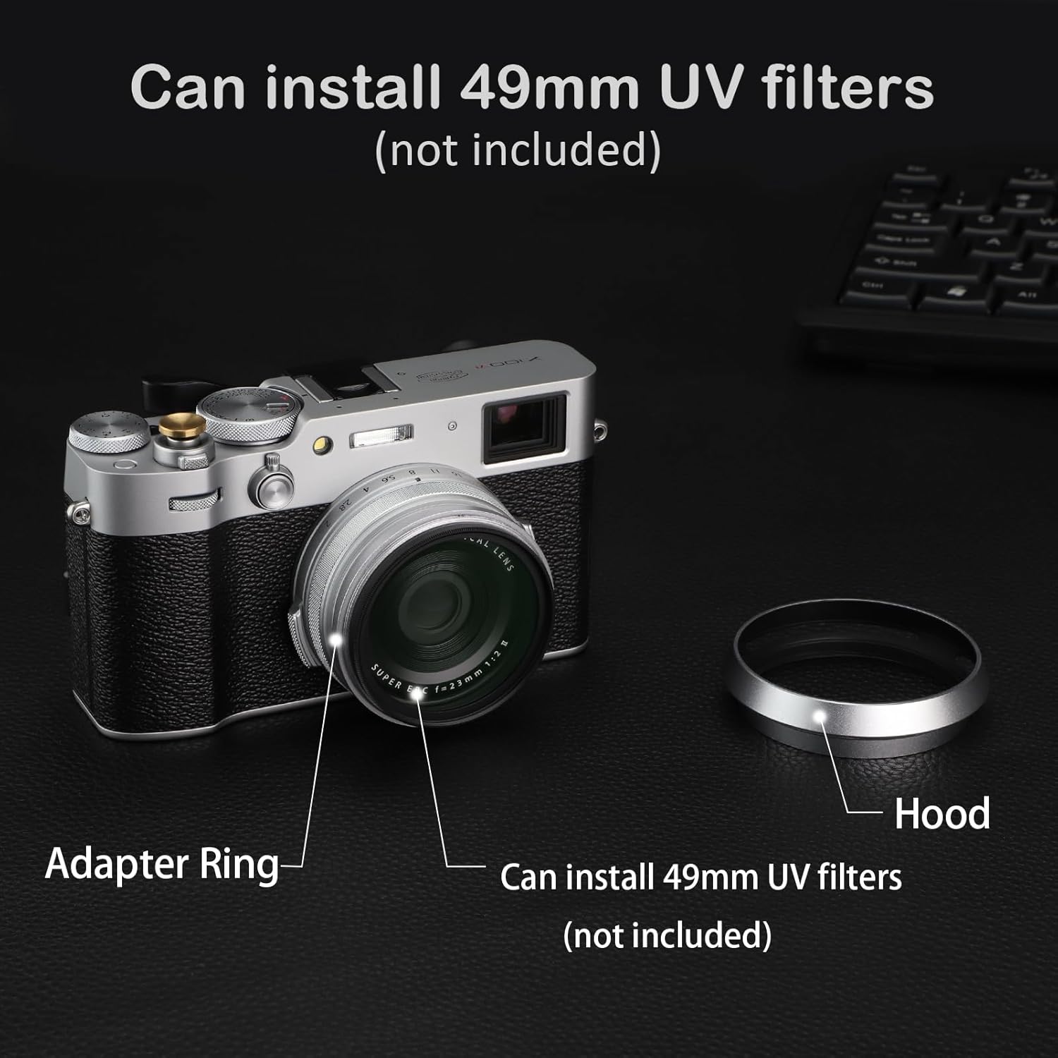 Haoge LH-X53W Pare-soleil 3 en 1 avec bague d'adaptation et capuchon pour appareil photo Fujifilm x100vi Fuji FinePix X70 X100 X100S X100T X100F X100V Argent remplace Fujifilm LH-X100 – Image 6