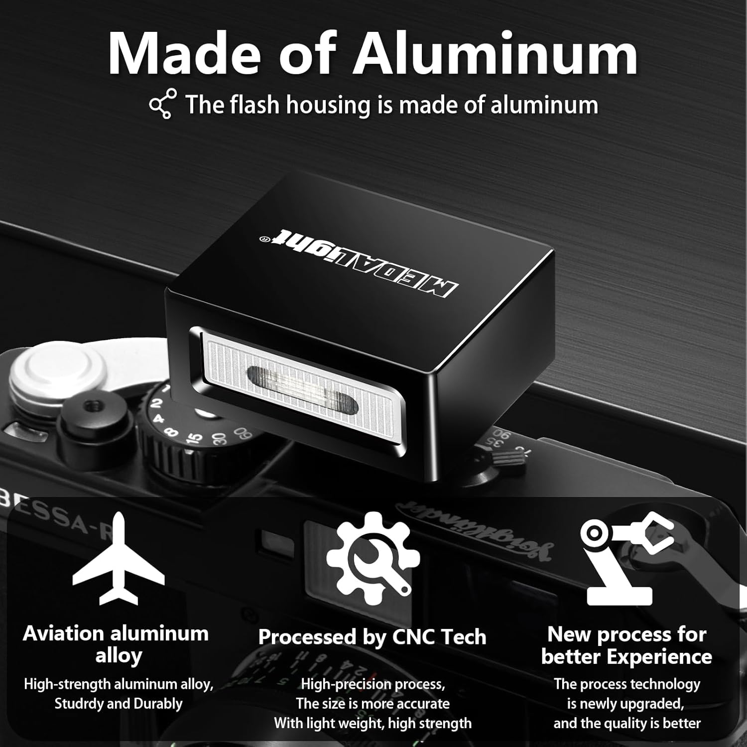 Mise à niveau du mini flash d'appareil photo F1 en aluminium avec diffuseur pour Ricoh GR3/GR3X/Fuji/Sony ZV1/Nikon/Canon/Olympus/appareils photo numériques, sabot Speedlite portable pour appareil photo reflex numérique (noir). – Image 2