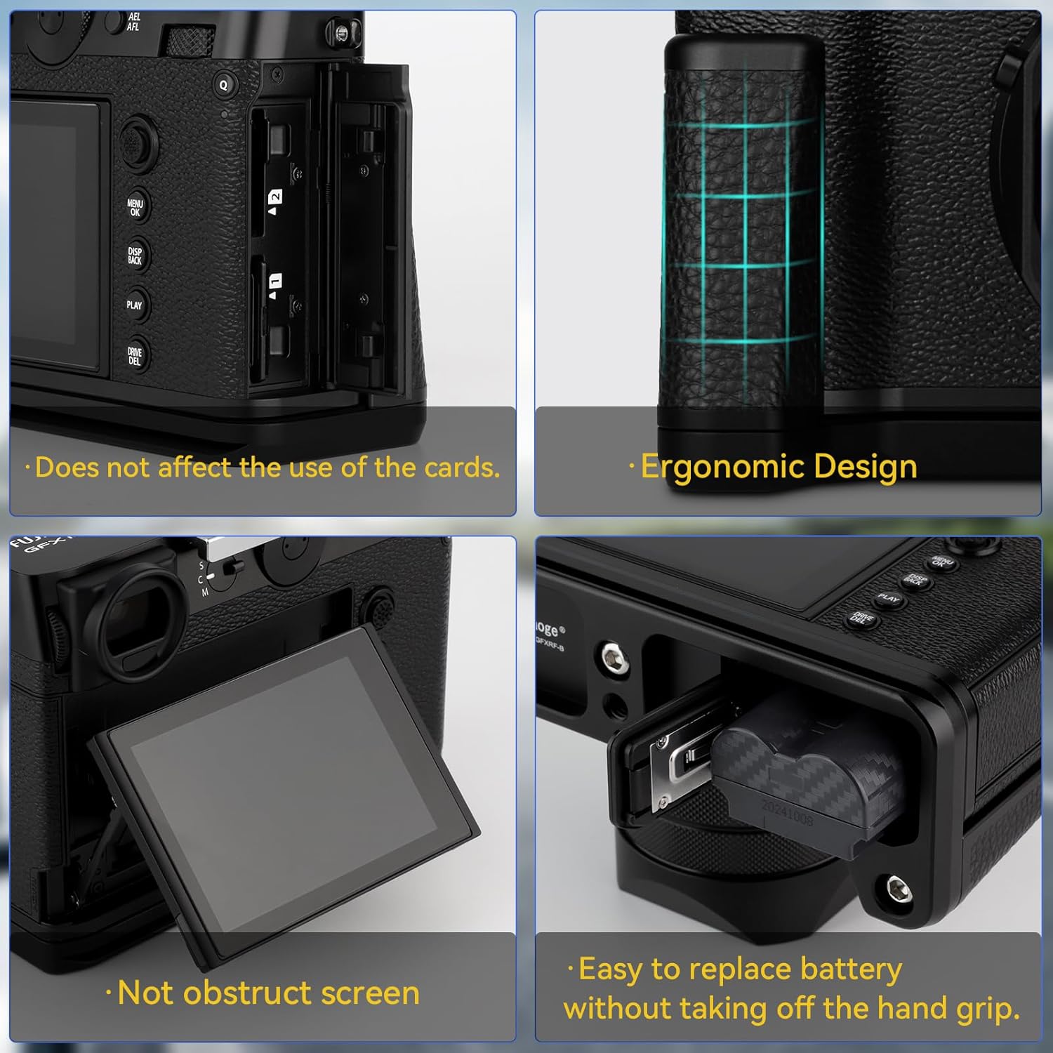Poignée Haoge pour corps d'appareil photo Fujifilm GFX100RF support de poignée en forme de L HG-GFXRF-B noir avec plaque standard Arca-Swiss – Image 5
