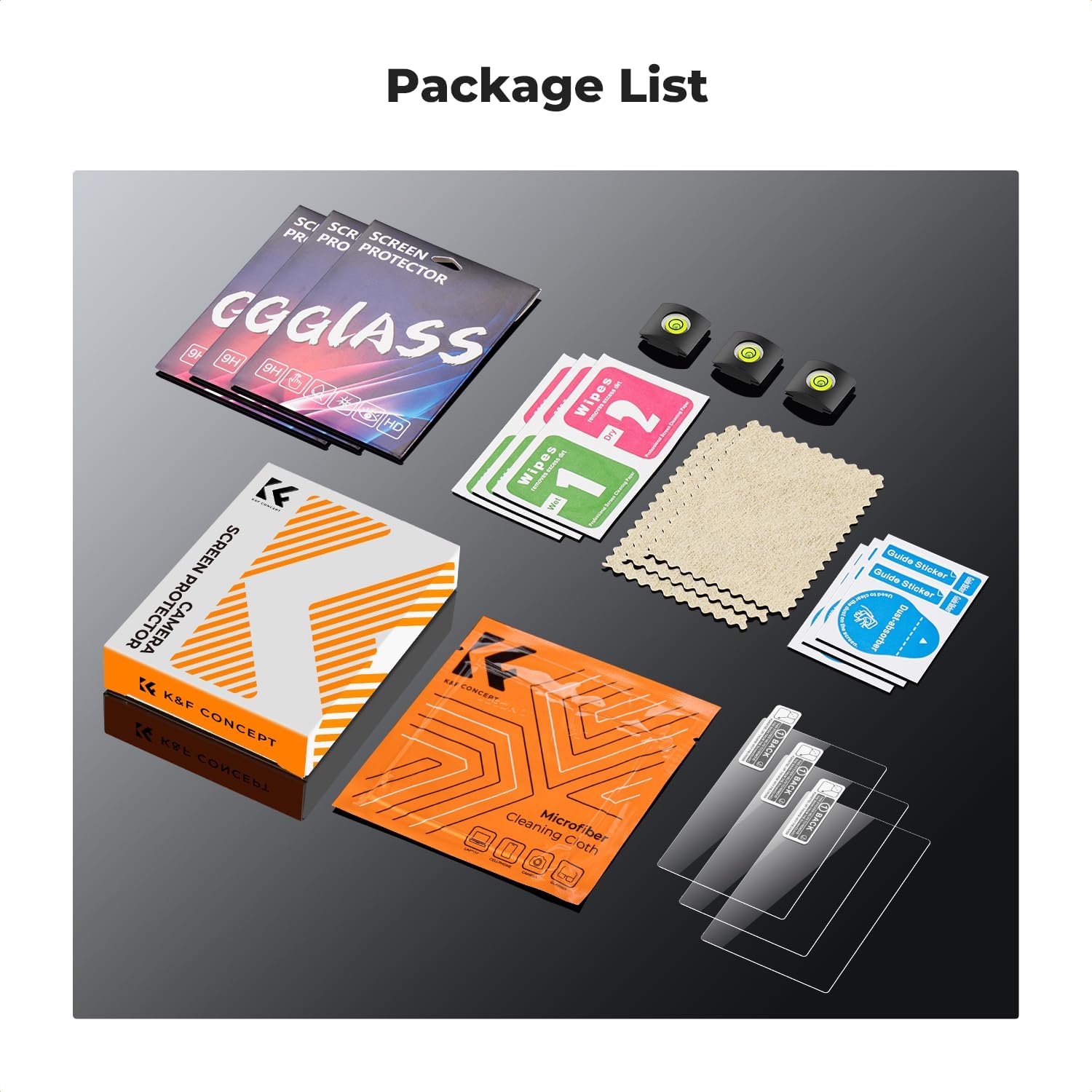 K&F CONCEPT Lot de 3 films de protection d'écran pour appareil photo Fujifilm X100VI X-E4 X100V, 0,3 mm, dureté 9H, en verre trempé, anti-rayures, sans bulles et cache-griffe – Image 4