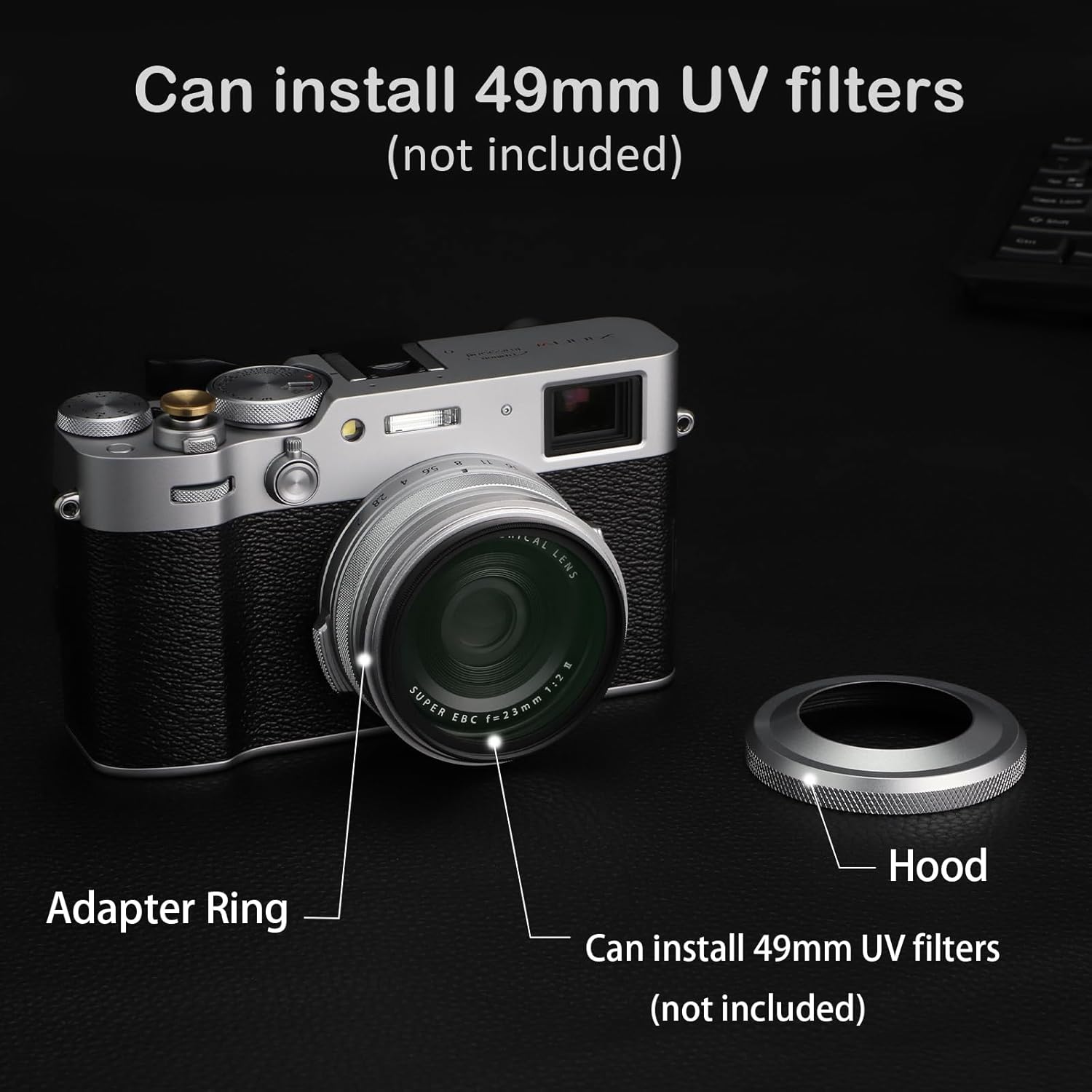 Haoge LH-X51W Pare-soleil ultra-mince 2 en 1 entièrement en métal avec jeu de bagues d'adaptation pour appareil photo Fuji X100VI Fujifilm FinePix X100V Argent – Image 7