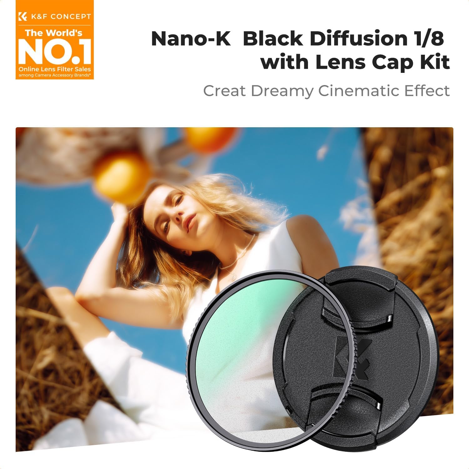 K&F CONCEPT Filtre à diffusion noir 1/8 49 mm + capuchon d'objectif, filtre effet cinématique brume avec 18 revêtements multicouches compatible avec bague d'adaptation Fujifilm Fuji X100VI (série K) – Image 2