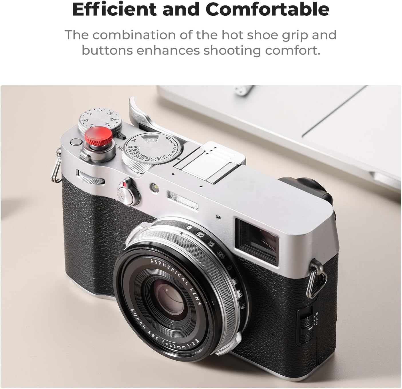 K&F CONCEPT Poignée de pouce pour appareil photo avec bouton d'obturation rouge compatible avec FUJIFILM X100VI X100V Argenté – Image 3