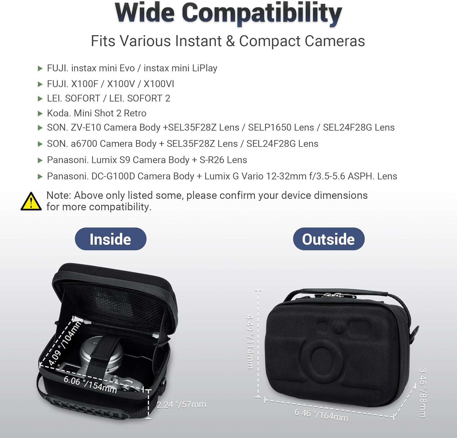 JJC Étui de transport de protection pour Insta Mini EVO Mini Liplay, pochette de voyage pour appareil photo compact pour Fujifilm Fuji Insta Liplay EVO X100VI X100V X100F, sac de rangement rigide pour appareil photo avec poignée bandoulière – Image 2