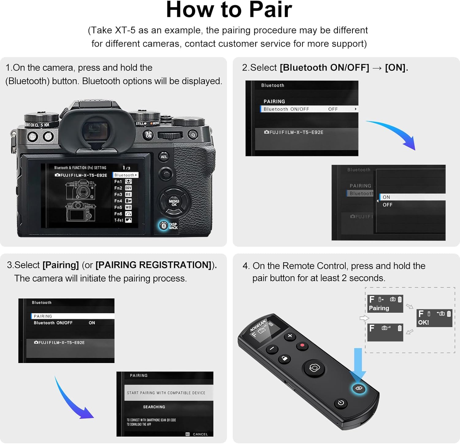 Déclencheur rechargeable pour appareil photo Fujifilm, télécommande sans fil AODELAN compatible avec Fuji X-T30 II, X-S10, X-H2, X-H2S, X-T3, X-T4, X-T5, X-S20, X-T30, X-T50, X-M5, X100VI, X-E5, X Half – Image 8