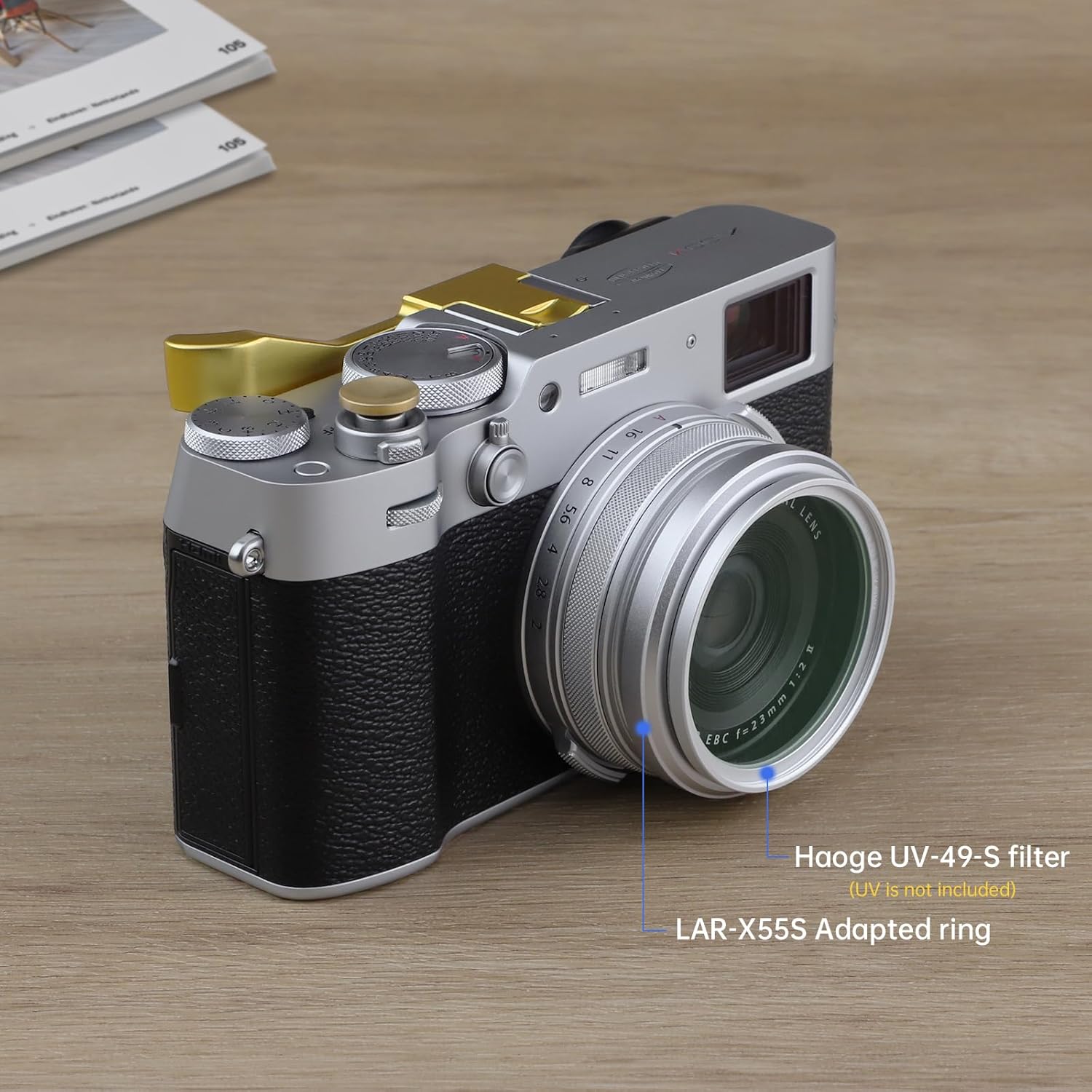 Haoge Bague d'adaptation de filtre d'objectif 49 mm pour appareil photo Fujifilm Fujinon X100VI X100V compatible avec filtre UV CPL ND 49 mm pour capuchon d'objectif d'origine Argenté LAR-X55S – Image 2
