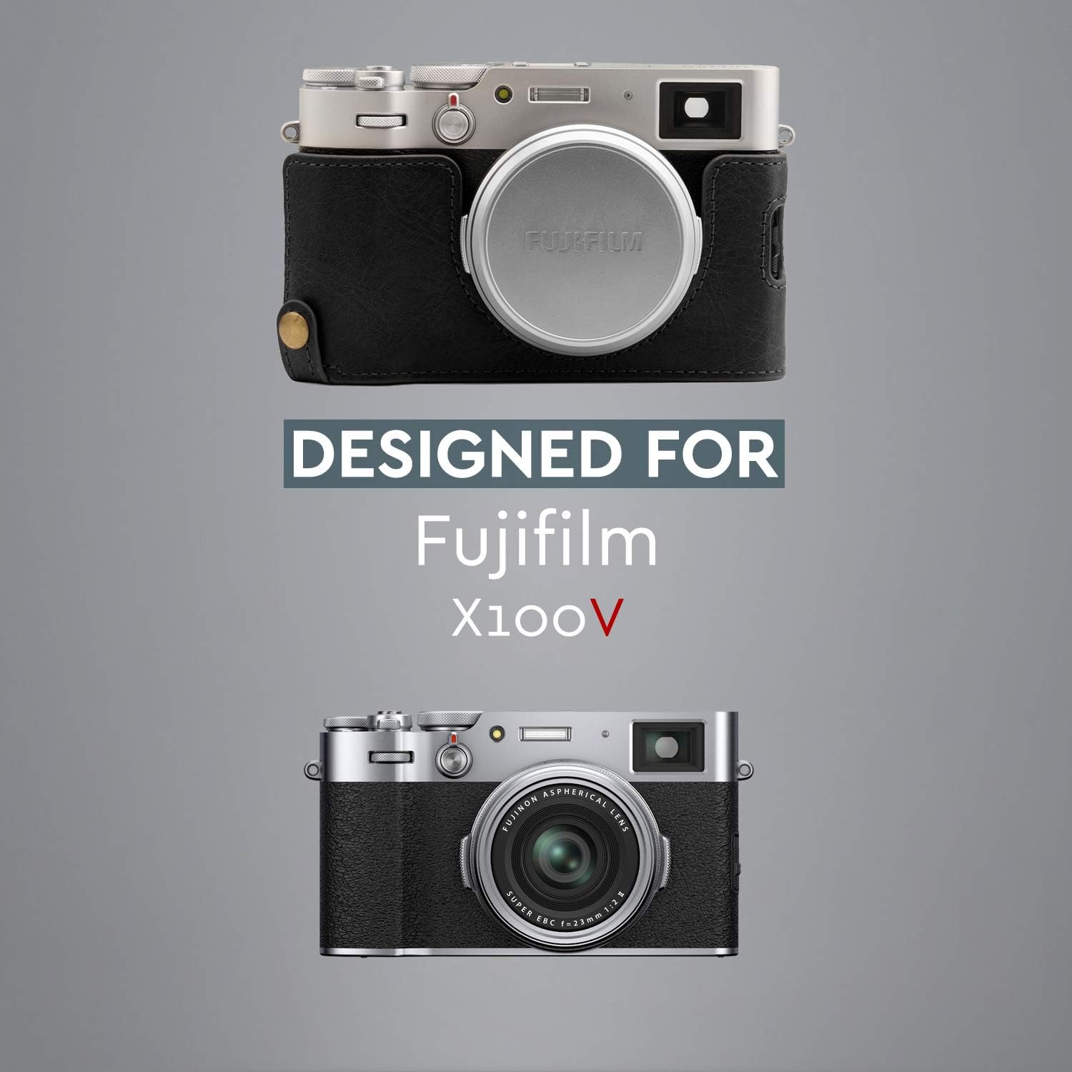 MegaGear MG1894 Ever Ready Demi-étui en cuir véritable pour appareil photo compatible avec Fujifilm X100V - Noir – Image 5
