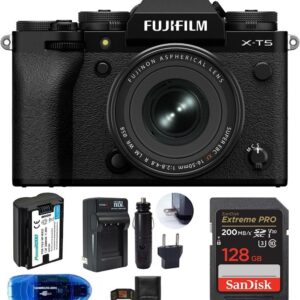 Appareil photo numérique sans miroir Fujifilm X-T5 avec objectif XF 16-50 mm f/2.8-4 R LM OIS (noir), comprend : carte mémoire SanDisk Extreme PRO SDXC 128 Go, batterie de rechange et plus encore