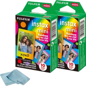 Fujifilm Instax Mini Film arc-en-ciel instantané, 20 feuilles + chiffon de nettoyage en microfibre BluebirdSales