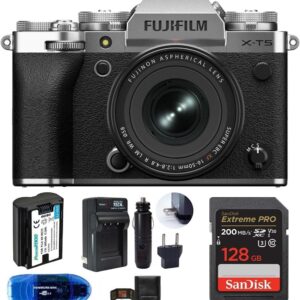 Appareil photo numérique sans miroir Fujifilm X-T5 avec objectif XF 16-50 mm f/2.8-4 R LM OIS (argent), comprend : carte mémoire SanDisk Extreme PRO SDXC 128 Go, batterie de rechange et plus (6 pièces)