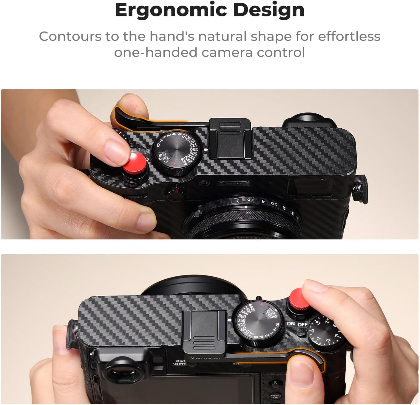 K&F CONCEPT Poignée de pouce pour appareil photo avec bouton d'obturation rouge compatible avec FUJIFILM X100VI X100V Noir – Image 4