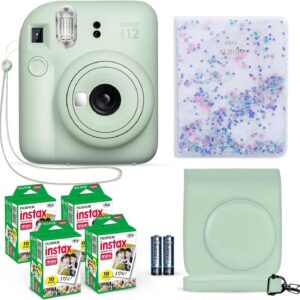 Appareil photo instantané Fujifilm Instax Mini 12 vert menthe + pack économique Fuji Film (40 feuilles) + lot d'accessoires pour obturateur, incl. Étui de transport compatible, album photo Quicksand Bead 64 pochettes