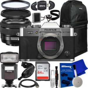 Appareil photo sans miroir FUJIFILM X-T30 II avec objectif XC 15-45 mm OIS PZ (argent) + carte mémoire Ultra SDXC de 64 Go, sac à dos, filtre à densité neutre variable (ND2-ND400) et plus (lot de 23 pièces)
