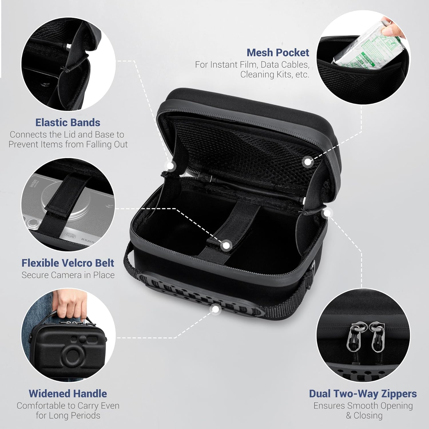 JJC Étui de transport de protection pour Insta Mini EVO Mini Liplay, pochette de voyage pour appareil photo compact pour Fujifilm Fuji Insta Liplay EVO X100VI X100V X100F, sac de rangement rigide pour appareil photo avec poignée bandoulière – Image 3