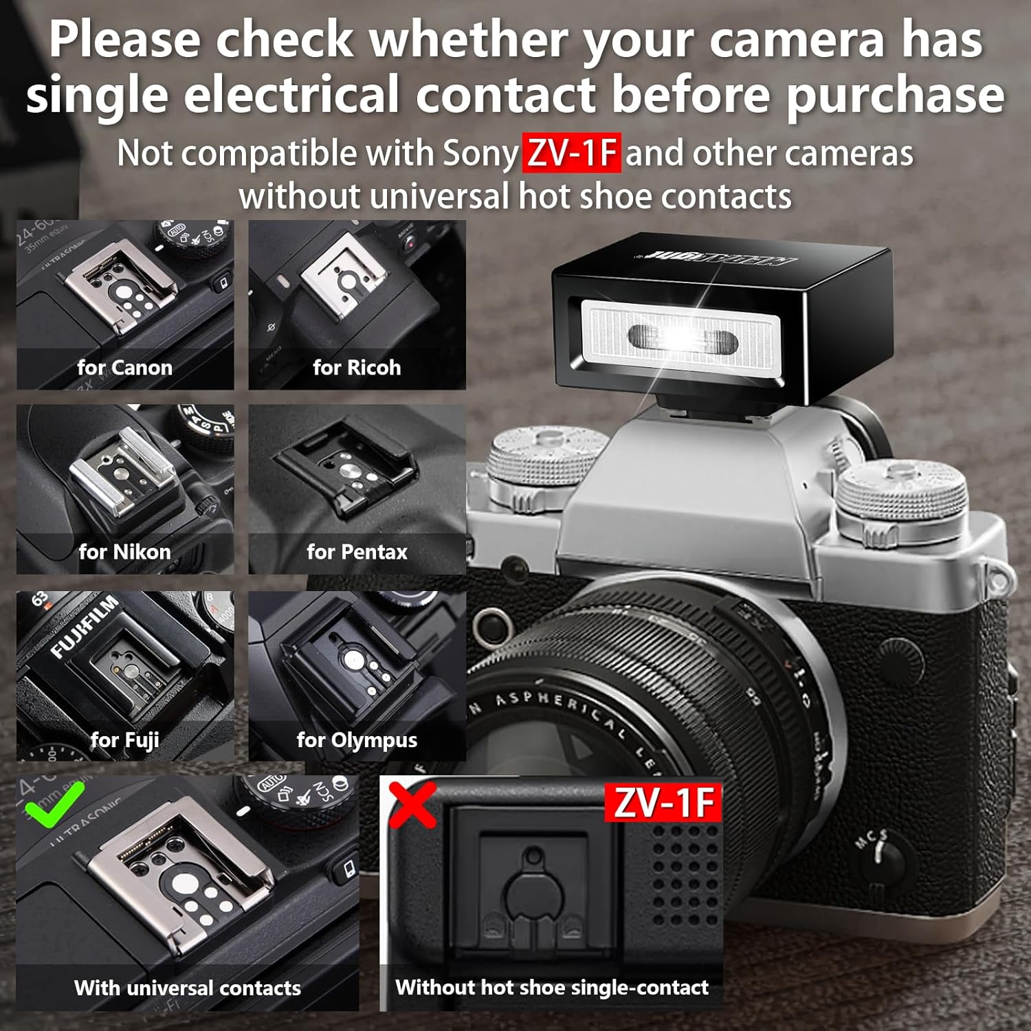 Mise à niveau du mini flash d'appareil photo F1 en aluminium avec diffuseur pour Ricoh GR3/GR3X/Fuji/Sony ZV1/Nikon/Canon/Olympus/appareils photo numériques, sabot Speedlite portable pour appareil photo reflex numérique (noir). – Image 5