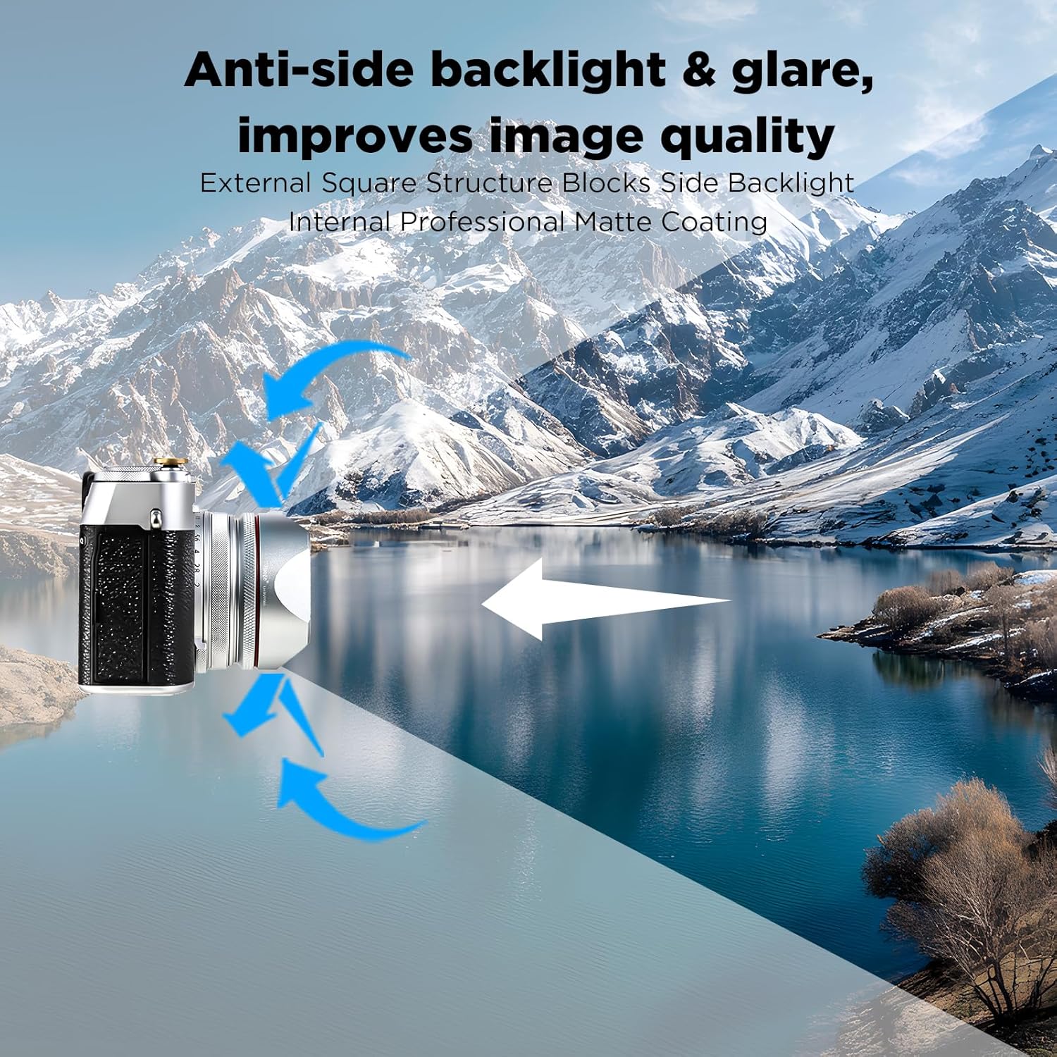 Haoge Pare-soleil carré en métal pour Fuji X100VI Fujifilm FinePix X100V X100F X100 X100S X100T X70 Accessoires d'appareil photo Argent avec capuchon et kit de bague d'adaptation 49 mm – Image 5