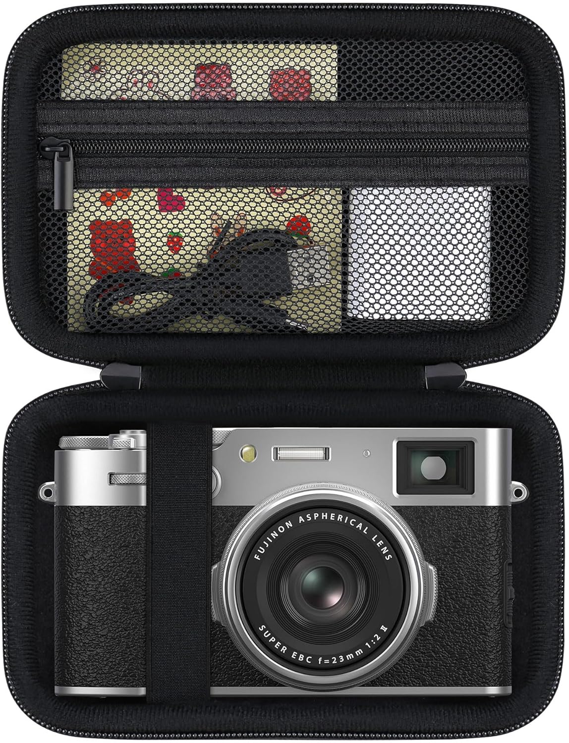RAIALL Étui de transport pour appareil photo numérique Fujifilm X100VI/X100V/X-E5, étui de transport rigide pour appareil photo Vlogging, sac de voyage de protection, poche en filet pour batterie, carte SD et câble USB, noir