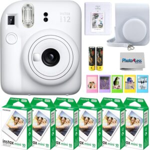 Fujifilm Instax Mini 12 Appareil photo instantané avec film instantané Fujifilm Instax Mini (60 feuilles) avec accessoires comprenant étui de protection, sangle, album photo (blanc argile)