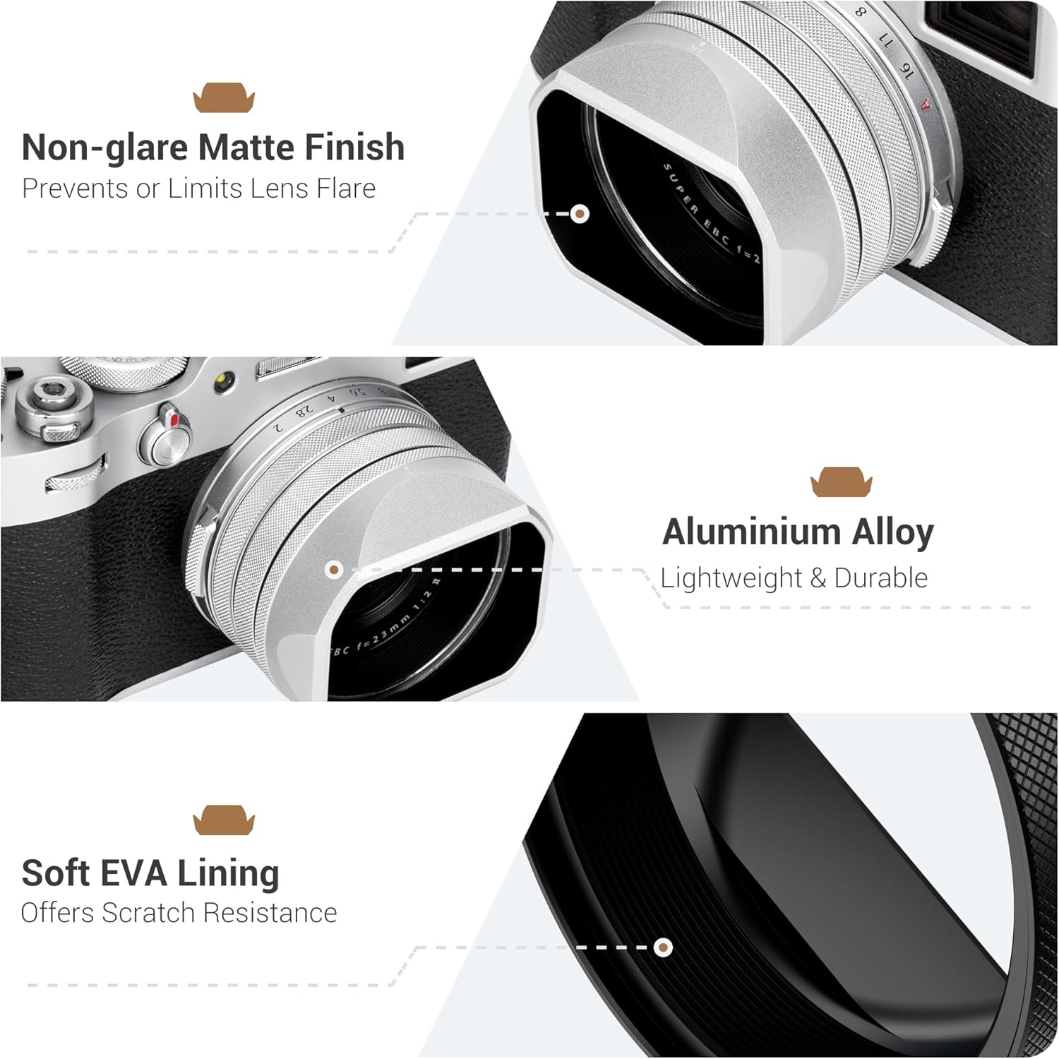 Pare-soleil carré en métal X100VI avec capuchon et anneau adaptateur de filtre 49 mm, couvercle de protection pour appareil photo Fujifilm Fuji X100VI X100V X100F, bloque la lumière parasite (filtre non inclus) – Noir – Image 2