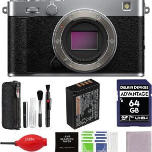 Ensemble appareil photo sans miroir FUJIFILM X-E5 (argent) avec carte SD de 64 Go et autres accessoires supplémentaires