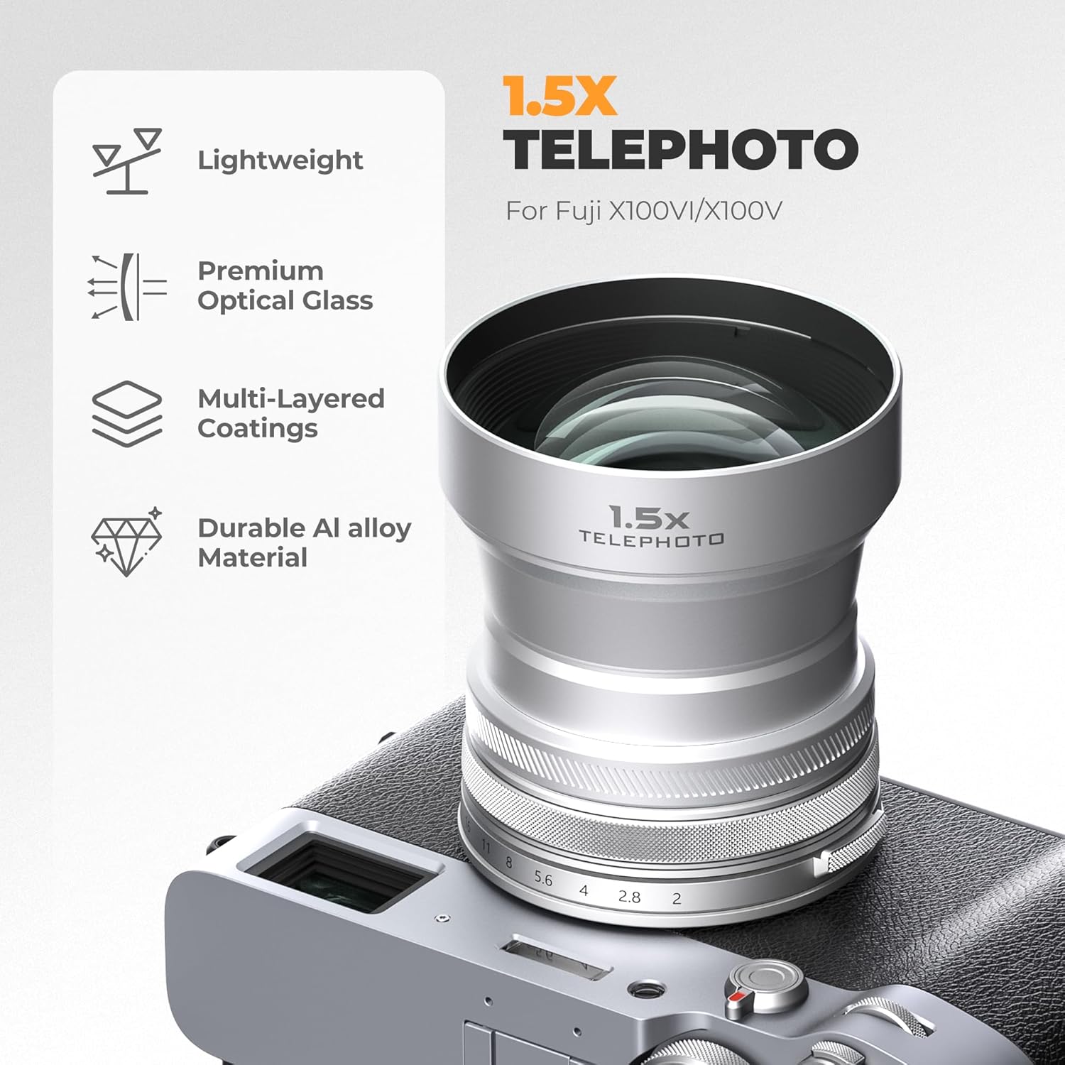 Freewell Téléobjectif 1,5X compatible avec Fuji X100VI X100V, zoom amélioré et conception légère – Image 2