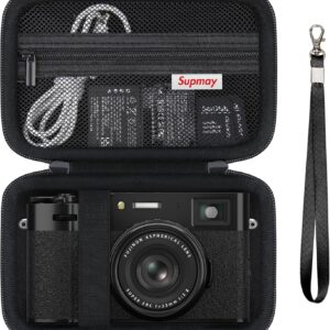 Supmay Étui de voyage rigide pour appareil photo numérique FUJIFILM X-E5 / X100VI / X100V, étui de rangement pour appareil photo numérique avec poche en filet pour piles, carte SD, câble USB, noir