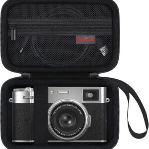 Elonbo Étui de transport pour appareil photo numérique Fujifilm X100VI/X100V, sac de voyage rigide pour appareil photo Fujifilm X-100VI/X-100V, poche supplémentaire en maille pour câbles de charge, batterie, noir + intérieur noir