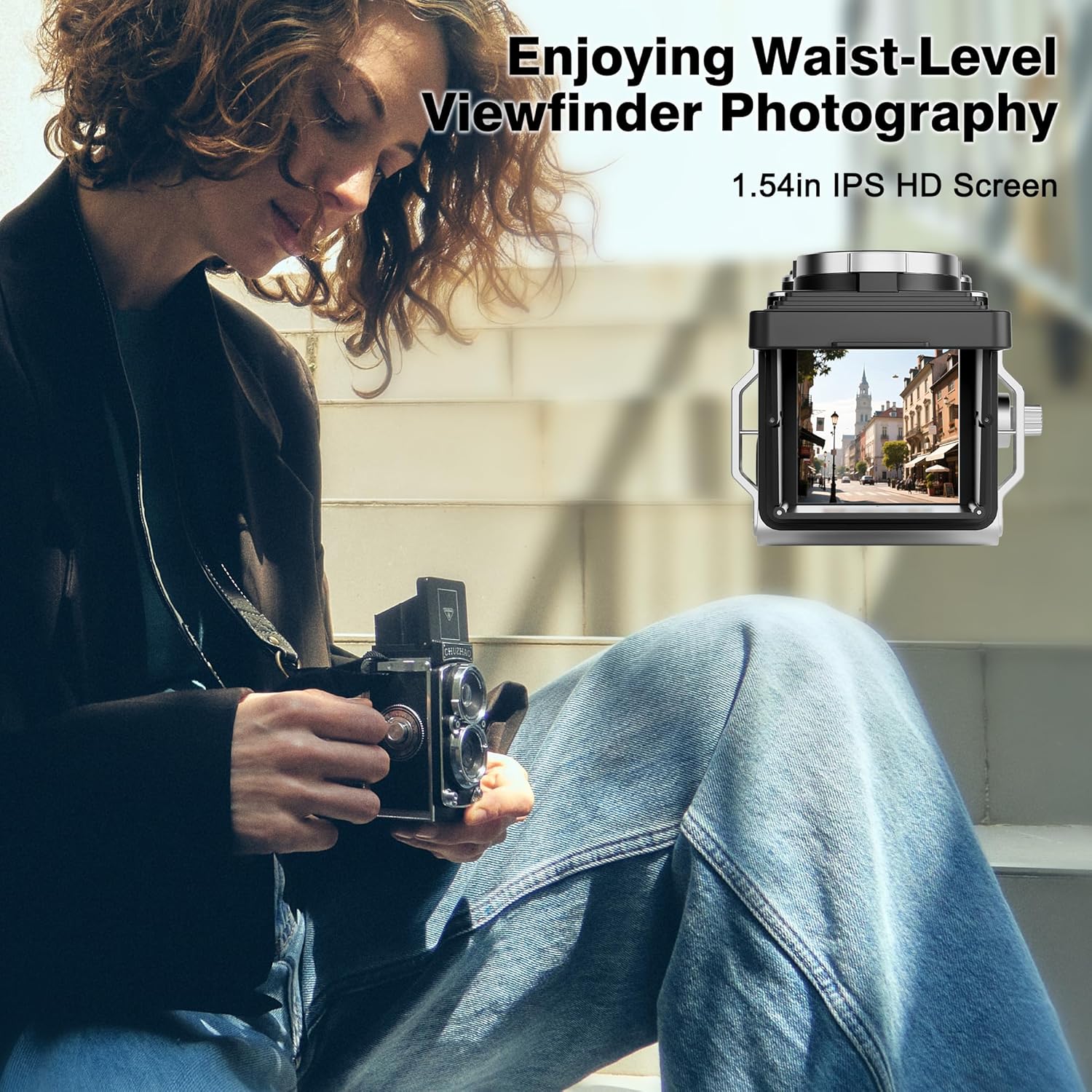 CHUZHAO Mini appareil photo numérique vintage, portable, style TLR rétro, compact, petite poche, vidéo FHD 1080p, 12 MP, mise au point automatique, caméra Vlogging avec carte 16 Go pour débutants, adolescents, adultes, noir – Image 3