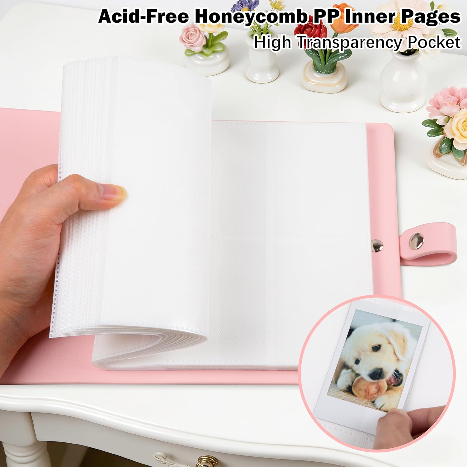 Album photo 320 pochettes pour appareil photo instantané Fujifilm Instax Mini LiPlay 12 11 9 8 40 41 99 Evo 7S, livre photo avec couverture en cuir PU pour photos Polaroid 2x3 (rose) – Image 7