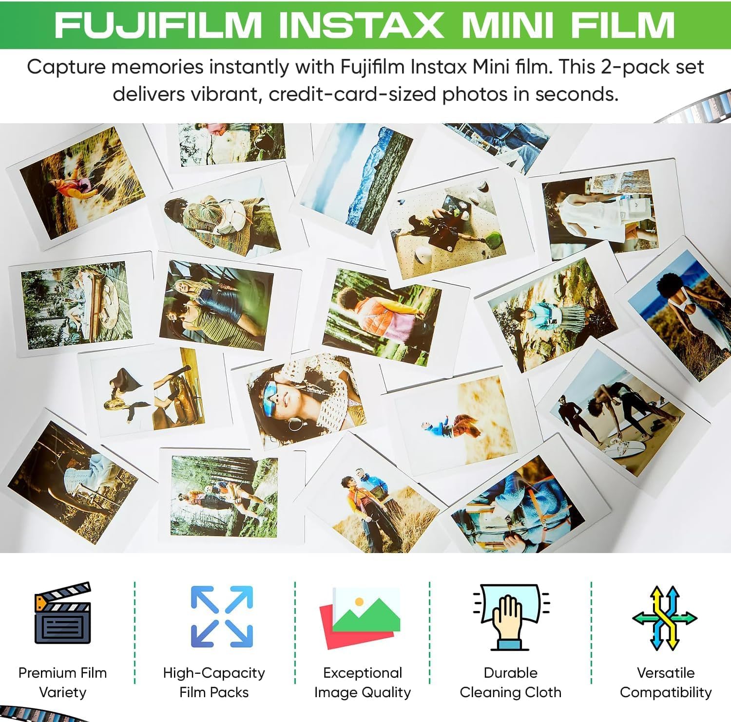 Fujifilm Instax mini Film lumière du jour instantanée (packs jumeaux + clé USB 32 Go) avec chiffon de nettoyage en microfibre Sunshine Photo... (1 pack double) – Image 4