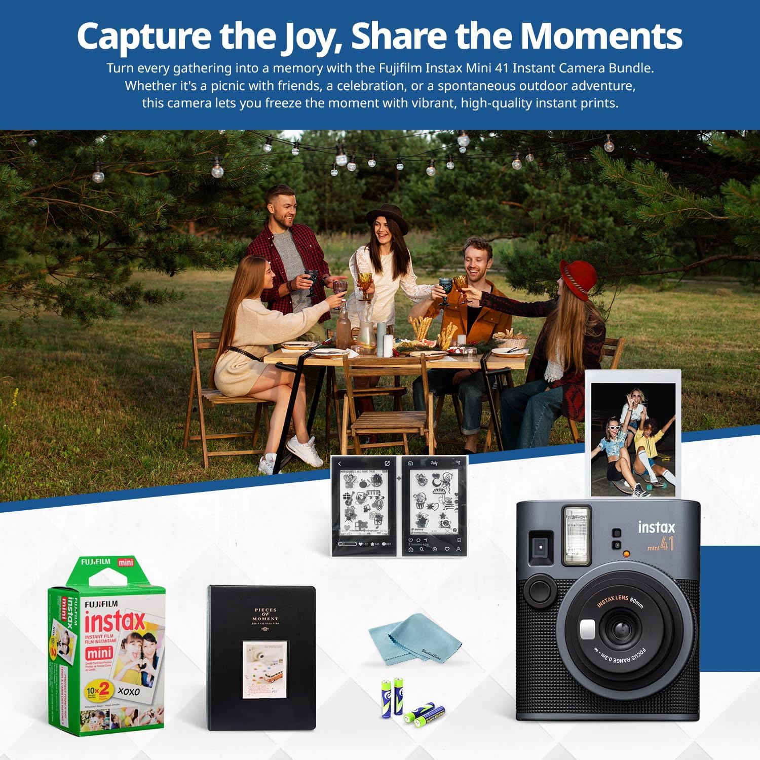 Ensemble appareil photo instantané FUJIFILM Mini 41 – Appareil photo instantané avec mini film Fujifilm (20 feuilles), album photo, piles, chiffon de nettoyage et accessoires – Cadeau idéal pour les enfants, les adolescents et les débutants – Image 2