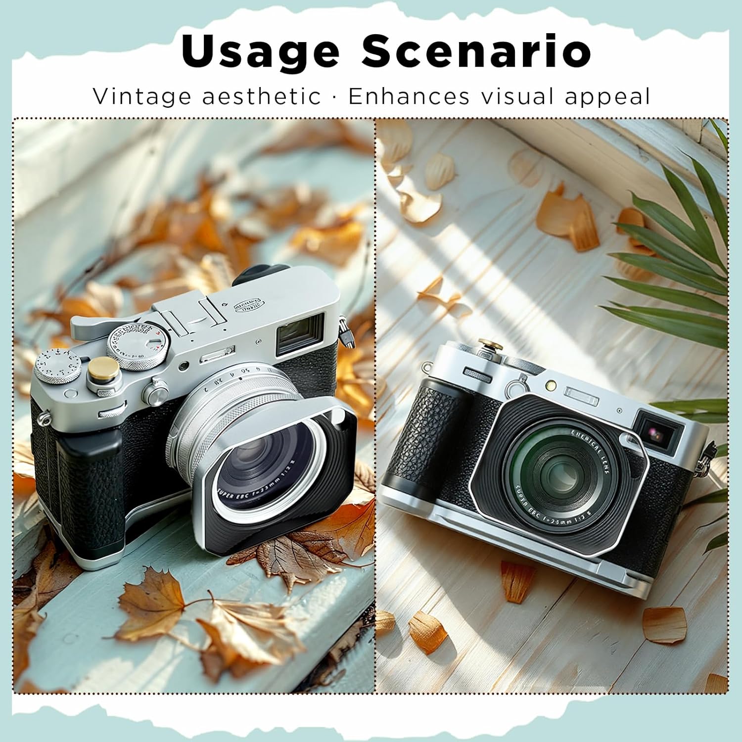 Haoge Pare-soleil carré en métal pour Fujifilm X100VI X100V X100F X100T X100S X70 Accessoires pour appareil photo Fuji Argent avec anneau adaptateur de filtre UV 49 mm creux conçu LH-X1006-PS – Image 3