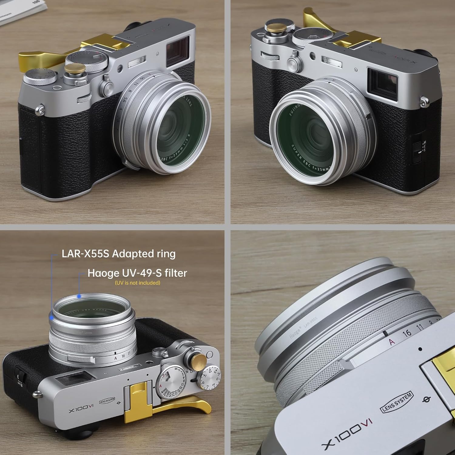 Haoge Bague d'adaptation de filtre d'objectif 49 mm pour appareil photo Fujifilm Fujinon X100VI X100V compatible avec filtre UV CPL ND 49 mm pour capuchon d'objectif d'origine Argenté LAR-X55S – Image 5