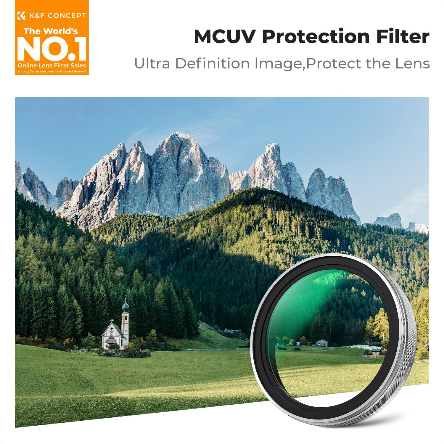 K&F CONCEPT Filtre d'objectif de caméra de protection MCUV (cadre argenté) compatible avec les accessoires de la série Fujifilm X100 - X100/X100F/X100S/X100T/X100V/X100VI, 28 filtres UV HD étanches multi-revêtements – Image 2