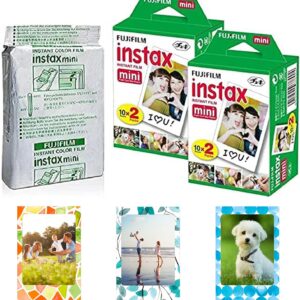Fujifilm Instax Mini Film instantané, 10 feuilles × 5 paquets (total 50 prises de vue) livrés avec des cadres photo magnétiques Tudak (emballage en vrac)