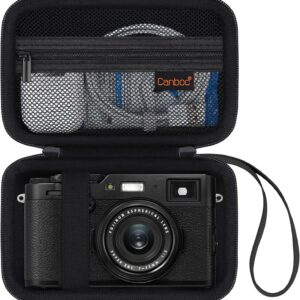 Canboc Étui de transport pour appareil photo numérique Fujifilm X100VI/X100V/X100F/X100S/X-E5, poche en maille zippée pour câble USB, noir (étui uniquement)
