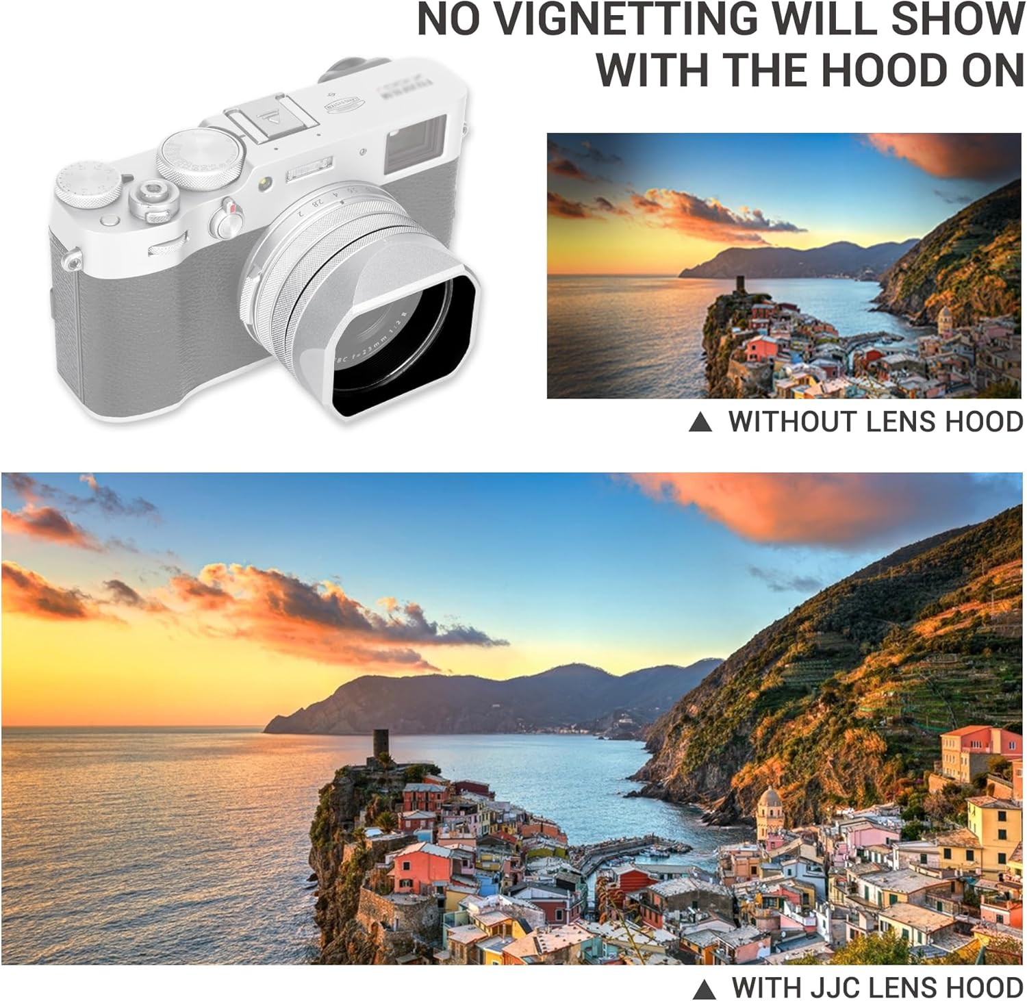Pare-soleil carré en métal X100VI avec capuchon et anneau adaptateur de filtre 49 mm, couvercle de protection pour appareil photo Fujifilm Fuji X100VI X100V X100F, bloque la lumière parasite (filtre non inclus) – Noir – Image 4