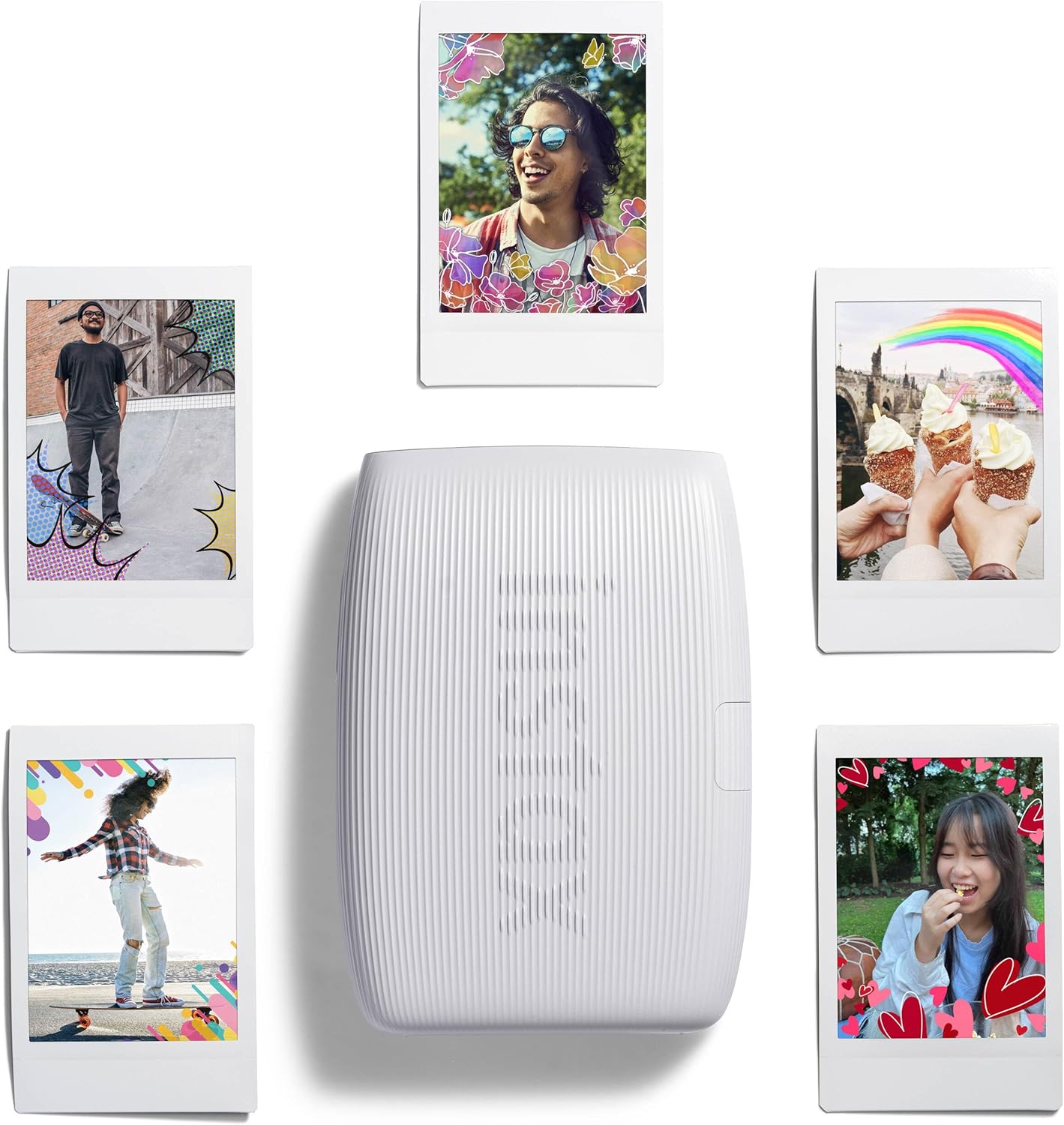 Bundle avec imprimante compatible pour smartphone Fuji Mini Link 3 Clay White + Fuji Film Value Pack 20 feuilles d'accessoires avec album + 5 cadres de bureau en plastique + cadres en papier et autocollants (blanc argile) – Image 4