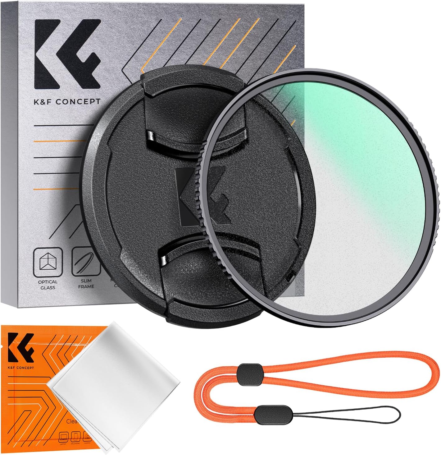 K&F CONCEPT Filtre à diffusion noir 1/8 49 mm + capuchon d'objectif, filtre effet cinématique brume avec 18 revêtements multicouches compatible avec bague d'adaptation Fujifilm Fuji X100VI (série K)