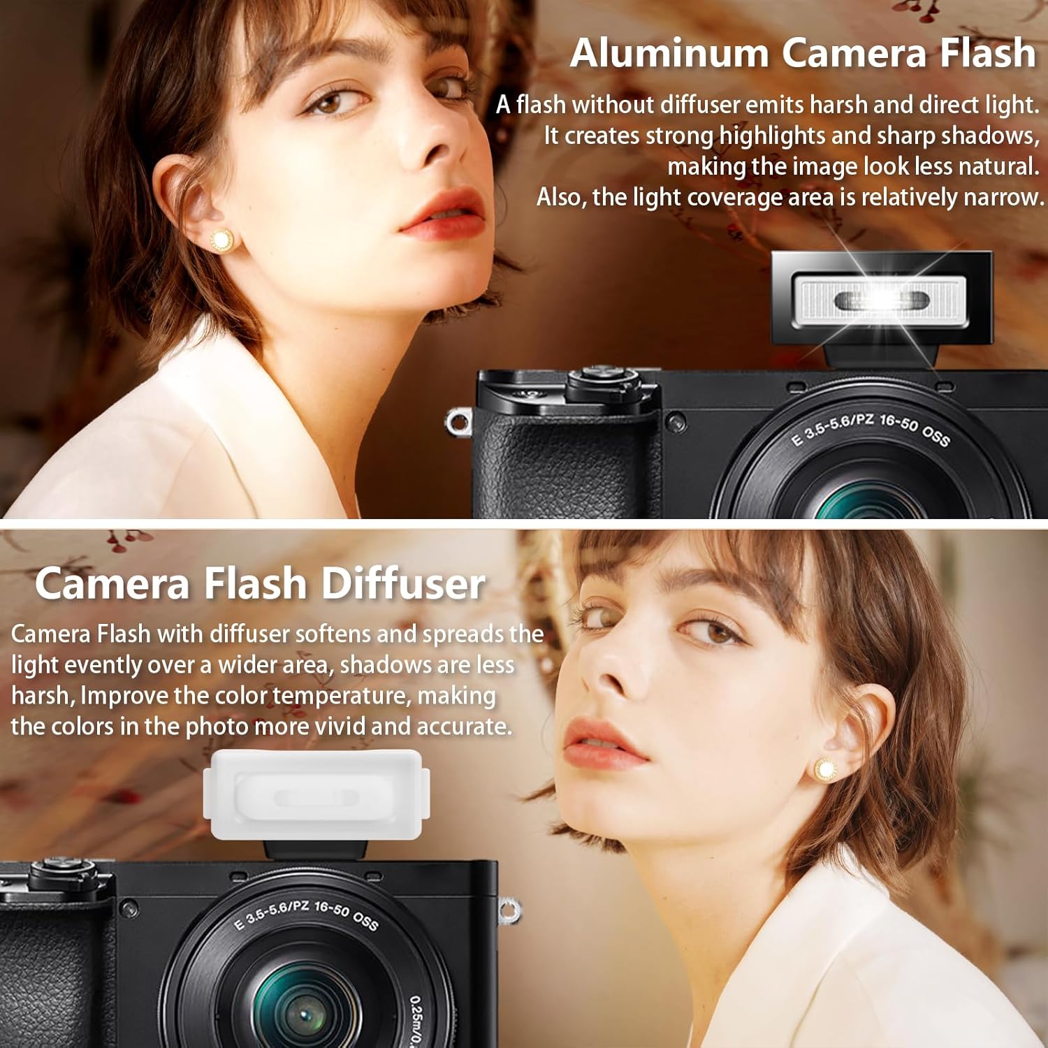 Mise à niveau du mini flash d'appareil photo F1 en aluminium avec diffuseur pour Ricoh GR3/GR3X/Fuji/Sony ZV1/Nikon/Canon/Olympus/appareils photo numériques, sabot Speedlite portable pour appareil photo reflex numérique (noir). – Image 4