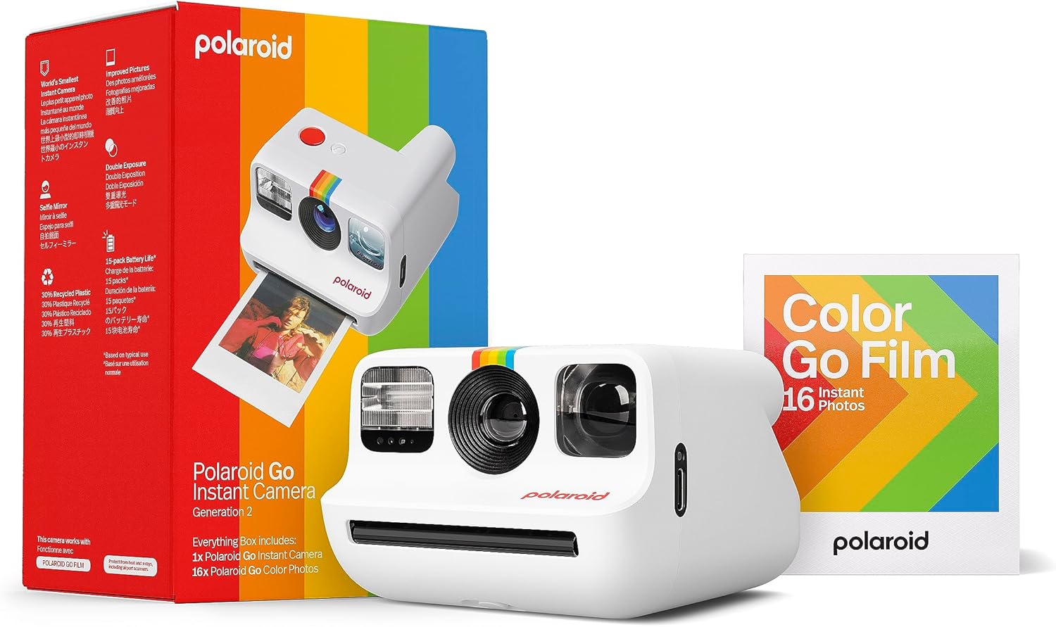 Polaroid Go Generation 2 – Mini appareil photo instantané + film (16 photos incluses) – Blanc (6282)