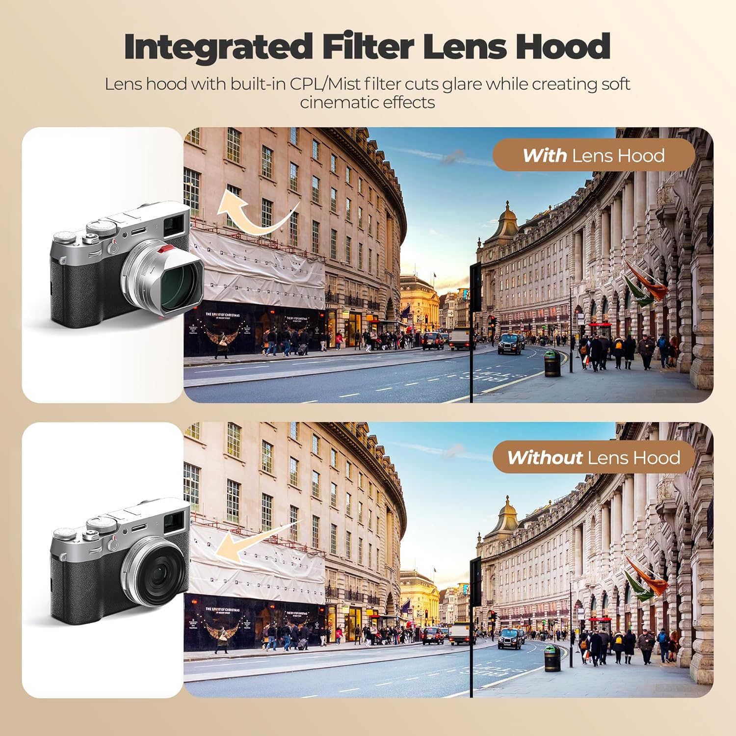 Freewell The Real Lens Hood – Filtre hybride CPL/Mist, rabattable, fonctionnement du filtre sans contact pour Fuji X100VI, X100V, X100 Series (Argent) – Image 3